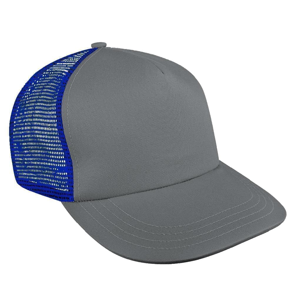USA Made Light Gray-Royal Blue Meshback Velcro Skate Hat display picture 1