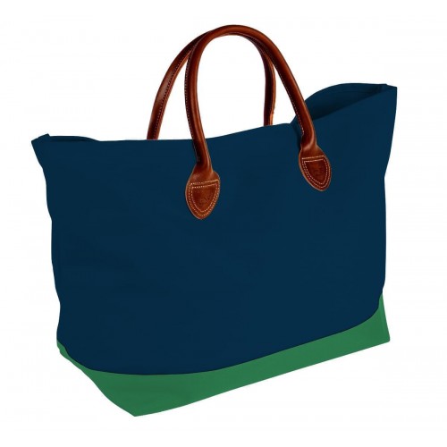 USA Made Canvas Leather Handle Totes, Navy-Kelly Green, 10899-HC9