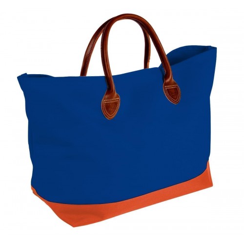 USA Made Canvas Leather Handle Totes, Royal Blue-Orange, 10899-JF9