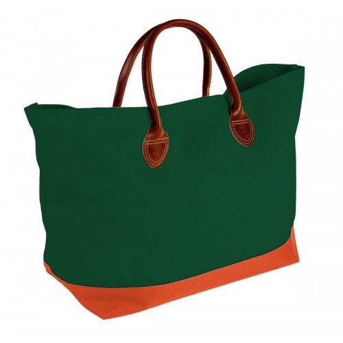 USA Made Canvas Leather Handle Totes, Hunter Green-Orange, 10899-JI9