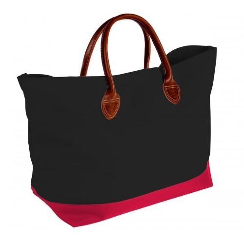 USA Made Canvas Leather Handle Totes, Black-Red, 10899-LH9