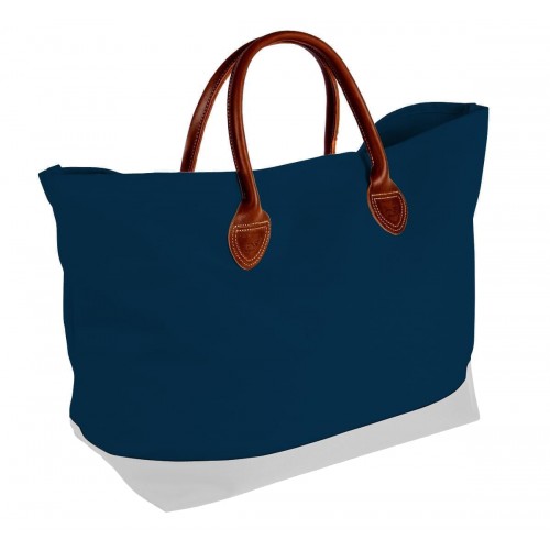 USA Made Canvas Leather Handle Totes, Navy-White, 10899-PC9