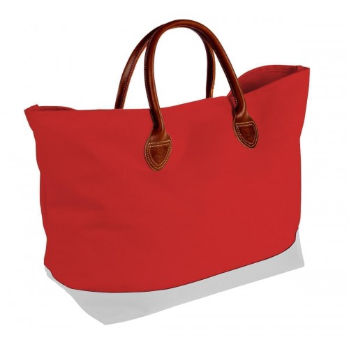USA Made Canvas Leather Handle Totes, Red-White, 10899-PE9