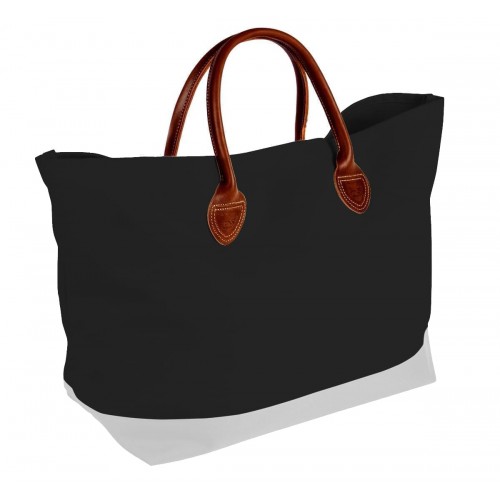 USA Made Canvas Leather Handle Totes, Black-White, 10899-PH9