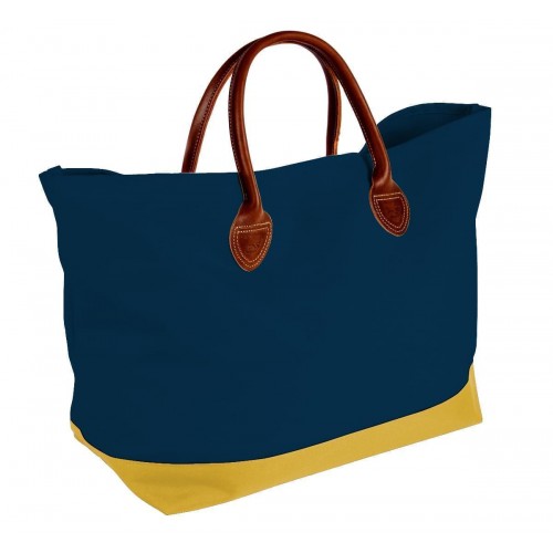 USA Made Canvas Leather Handle Totes, Navy-Gold, 10899-QC9