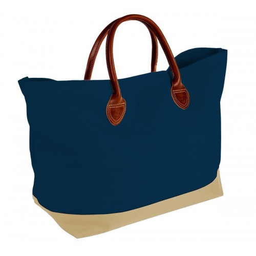 USA Made Canvas Leather Handle Totes, Navy-Khaki, 10899-XC9
