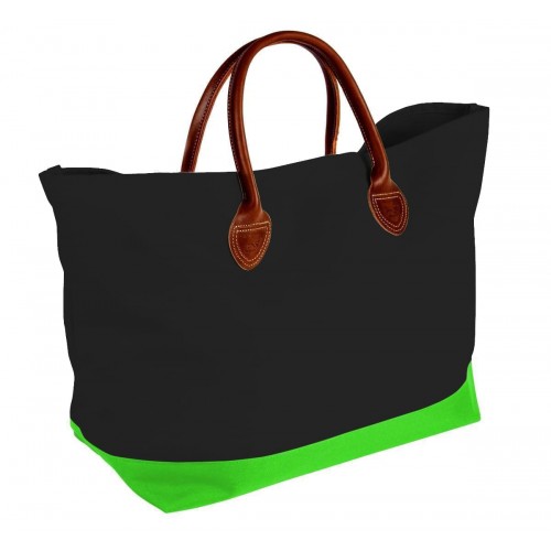 USA Made Canvas Leather Handle Totes, Black-Lime, 10899-YH9