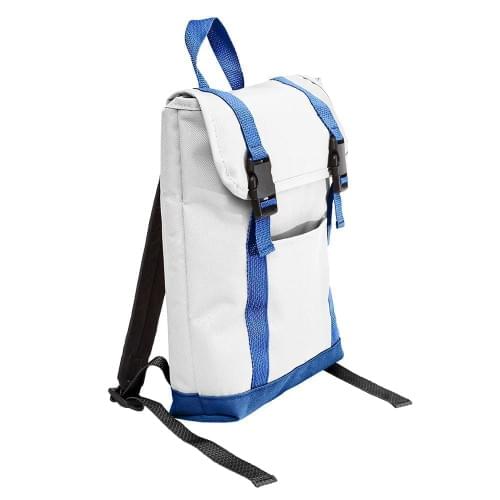 USA Made Poly Small T Bottom Backpacks, White-Royal, 2001921-A33