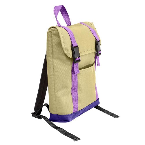 USA Made Canvas Small T Bottom Backpacks, Natural-Purple, 2001921-AK1