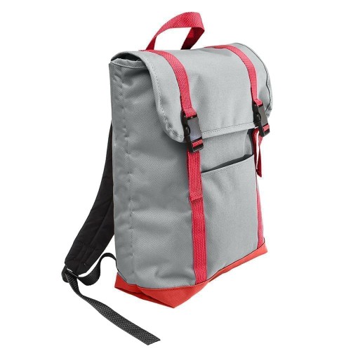 USA Made Poly Large T Bottom Backpacks, Gray-Red, 2001922-A12
