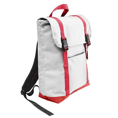 USA Made Poly Large T Bottom Backpacks, White-Red, 2001922-A32