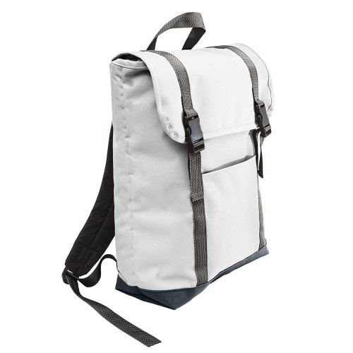 USA Made Poly Large T Bottom Backpacks, White-Black, 2001922-A3R