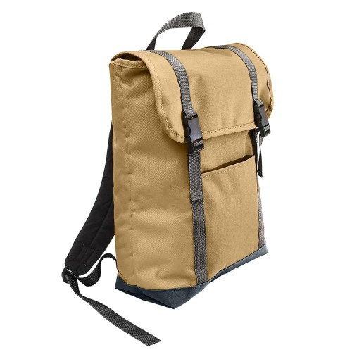 USA Made Canvas Large T Bottom Backpacks, Khaki-Black, 2001922-AJR