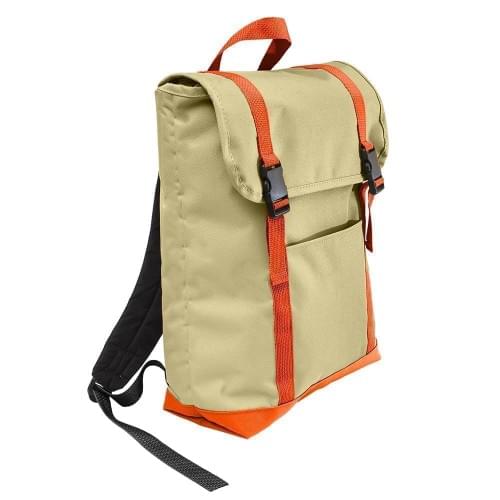 USA Made Canvas Large T Bottom Backpacks, Natural-Orange, 2001922-AK0