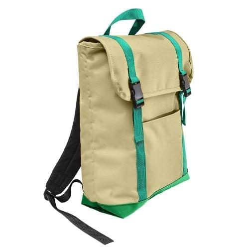 USA Made Canvas Large T Bottom Backpacks, Natural-Kelly, 2001922-AKW