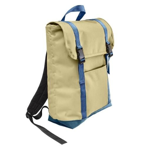 USA Made Canvas Large T Bottom Backpacks, Natural-Navy, 2001922-AKZ