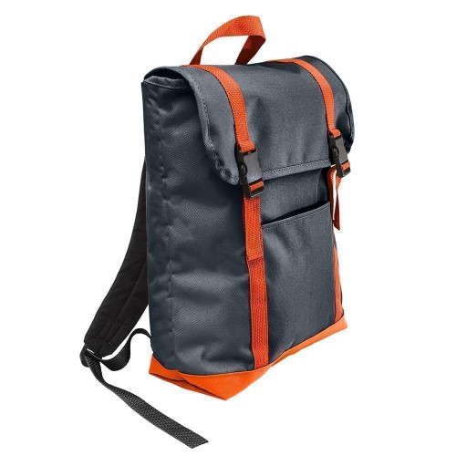 USA Made Poly Large T Bottom Backpacks, Black-Orange, 2001922-AO0