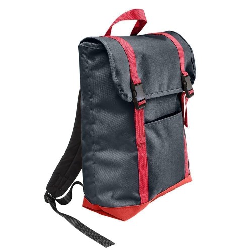 USA Made Poly Large T Bottom Backpacks, Black-Red, 2001922-AO2