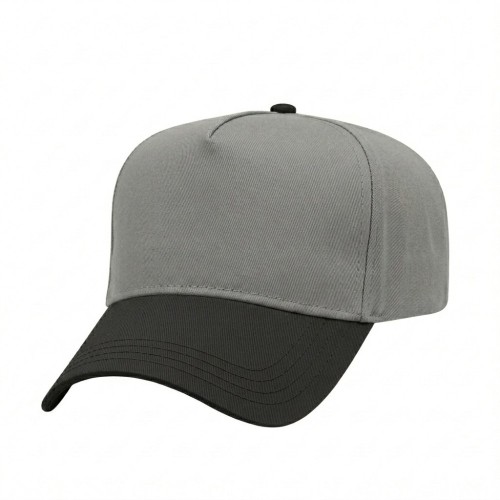 USA-made 5L Light Gray-Black Chino baseball cap, 3q view, manufactured in Newark NJ