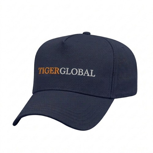 USA-made 5L Navy Chino baseball cap, decorated view, manufactured in Newark NJ