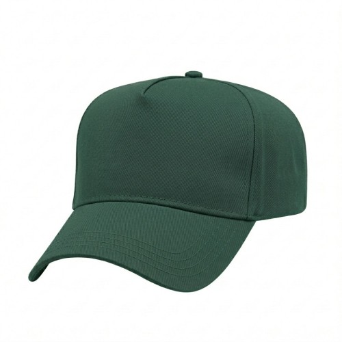 USA-made 5L Hunter Green Chino baseball cap, 3q view, manufactured in Newark NJ