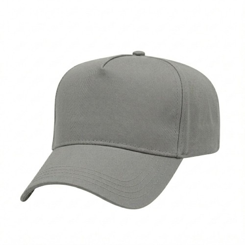 USA-made 5L Light Gray Chino baseball cap, 3q view, manufactured in Newark NJ