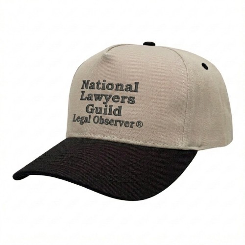 USA-made 5S Putty-Black Chino baseball cap, decorated view, manufactured in Newark NJ