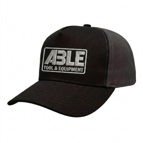 USA-made 5S Black-Dark Gray Brushed Denim baseball cap, decorated view, manufactured in Newark NJ