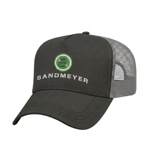 USA-made 5L Dark Gray-Light Gray Chino baseball cap, decorated view, manufactured in Newark NJ