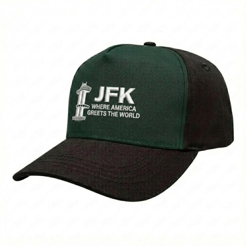 USA-made 5S Hunter Green-Black Domestic Twill baseball cap, decorated view, manufactured in Newark NJ