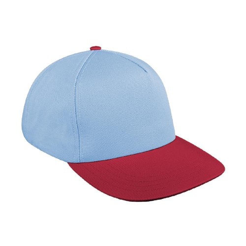 Light Blue-Red Brushed Leather Skate Hat