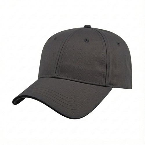 USA-made 6L Dark Gray-Black Chino baseball cap, 3q view, manufactured in Newark NJ