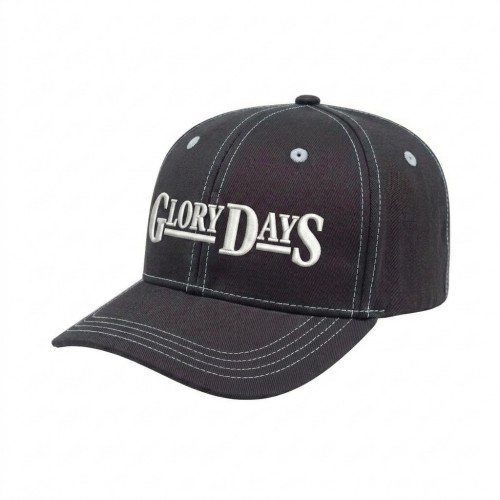 USA-made 6S Dark Gray-White Chino baseball cap, decorated view, manufactured in Newark NJ