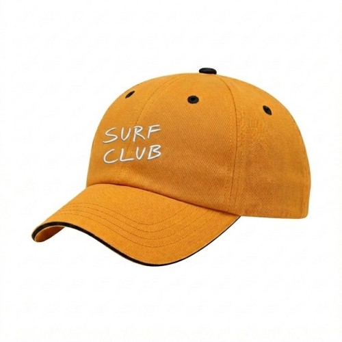 USA-made 6U Athletic Gold-Black Chino baseball cap, decorated view, manufactured in Newark NJ