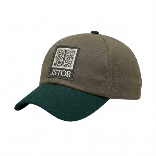USA-made 6U Khaki-Hunter Green Chino baseball cap, decorated view, manufactured in Newark NJ