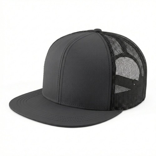 USA-made 6H Dark Gray-Black Chino baseball cap, 3q view, manufactured in Newark NJ