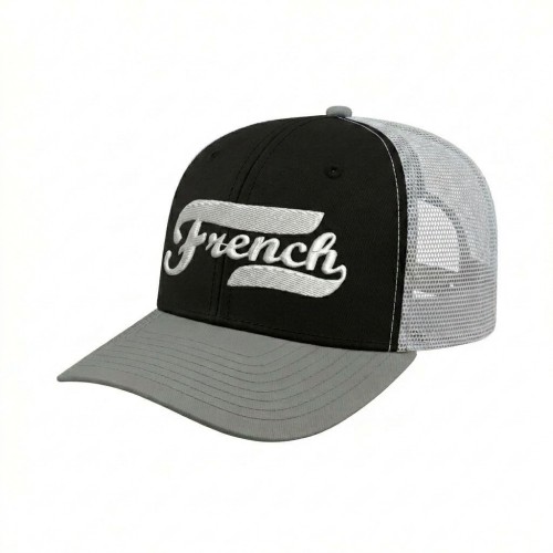 USA-made 6S Black-Light Gray Chino baseball cap, decorated view, manufactured in Newark NJ
