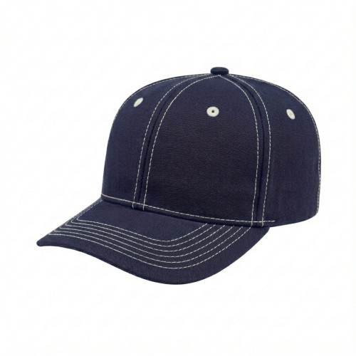 USA-made 6S Navy-White Cotton Duck baseball cap, 3q view, manufactured in Newark NJ