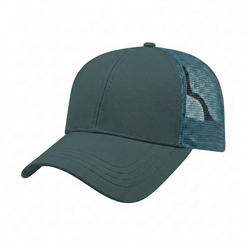 USA-made 6L Hunter Green Polycotton Twill baseball cap, 3q view, manufactured in Newark NJ