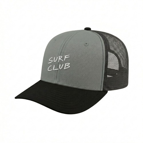 USA-made 6S Light Gray-Black Polycotton Twill baseball cap, decorated view, manufactured in Newark NJ