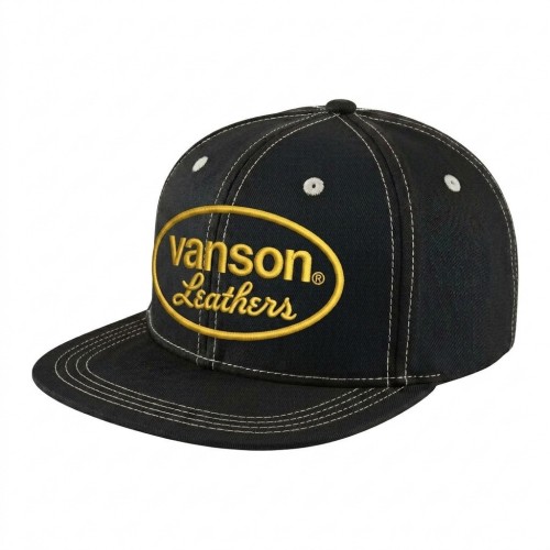 USA-made 6H Black-White Polycotton Twill baseball cap, decorated view, manufactured in Newark NJ