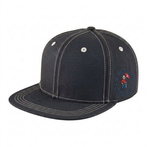 USA-made 6H Dark Gray-White Polycotton Twill baseball cap, decorated view, manufactured in Newark NJ