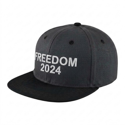 USA-made 6H Dark Gray-Black Polycotton Twill baseball cap, decorated view, manufactured in Newark NJ