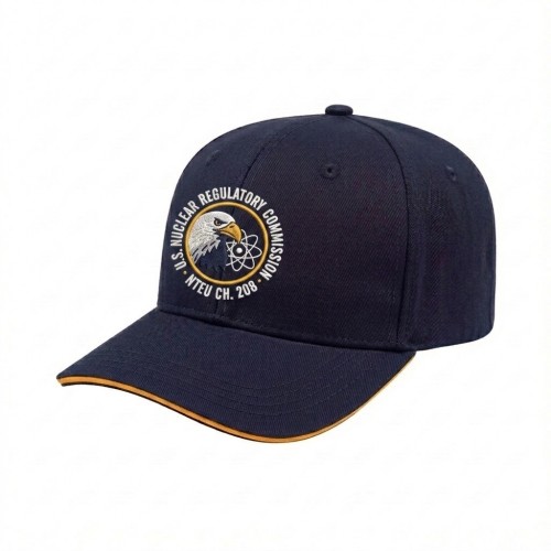 USA-made 6S Navy-Athletic Gold Polycotton Twill baseball cap, decorated view, manufactured in Newark NJ
