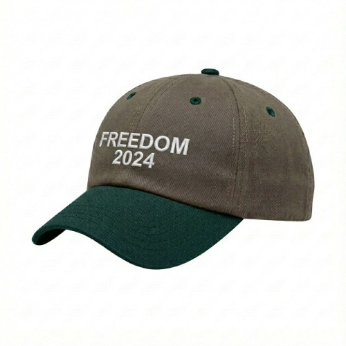 USA-made 6U Khaki-Hunter Green Polycotton Twill baseball cap, decorated view, manufactured in Newark NJ