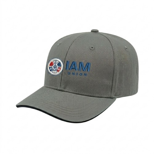 USA-made 6S Light Gray-Black Domestic Twill baseball cap, decorated view, manufactured in Newark NJ