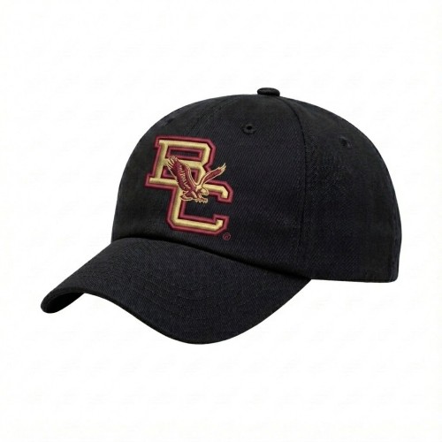 USA-made 6U Black Organic Twill baseball cap, decorated view, manufactured in Newark NJ