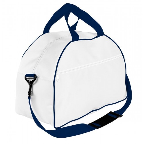 USA Made Nylon Poly Weekender Duffel Bags, White-Navy, 6PKV32JA3Z