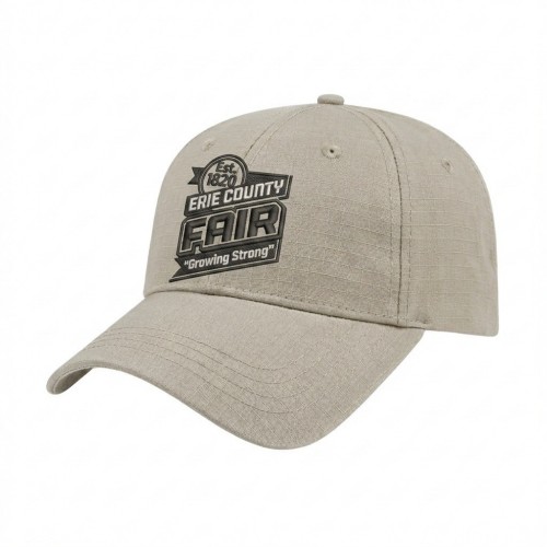 USA-made 6L Putty Ripstop baseball cap, decorated view, manufactured in Newark NJ