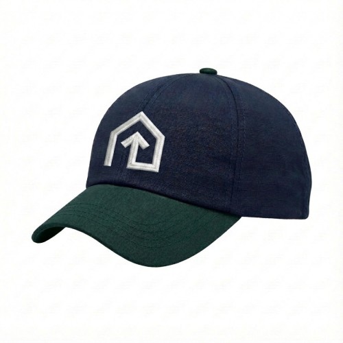 USA-made 6U Navy-Hunter Green Ripstop baseball cap, decorated view, manufactured in Newark NJ